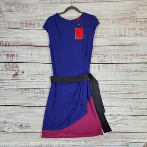 Narcisco Rodriguez Color Block Tiered Twee Dress Stretchy Silky Knit NWT Size XS